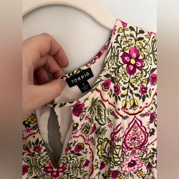 TORRID Ivory Floral 3/4 Sleeves Challis Skater Dress Women Plus Sz 1X 14 16 - Picture 4 of 13